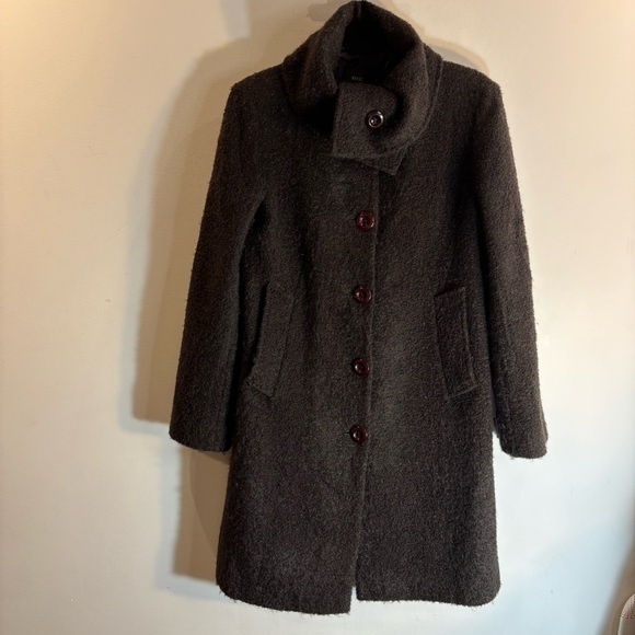REISS Sz M Coat Dark Brown Textured Wool Turned Collar Button Pockets Lined - Picture 1 of 10